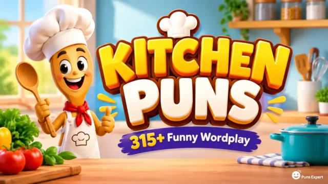 Kitchen puns with 315+ funny wordplay and a cheerful kitchen chef mascot
